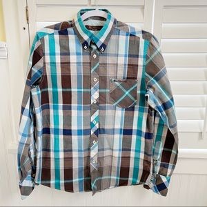 Ben Sherman MA00182 Gray & Blue Plaid Button-Up Shirt Men’s Small